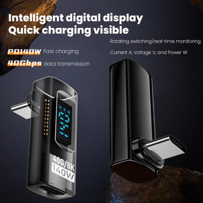 Adaptér USB C 40 Gbps PD 140 W Adaptér s pravým úhlem Vysokorychlostní přenos dat 8K Inteligentní digitální displejový adaptér