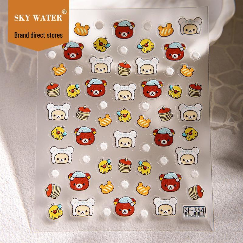 Winter Rilakkuma 3D Cartoon Embossed Waterproof Decorative Stickers for Nails and Pens