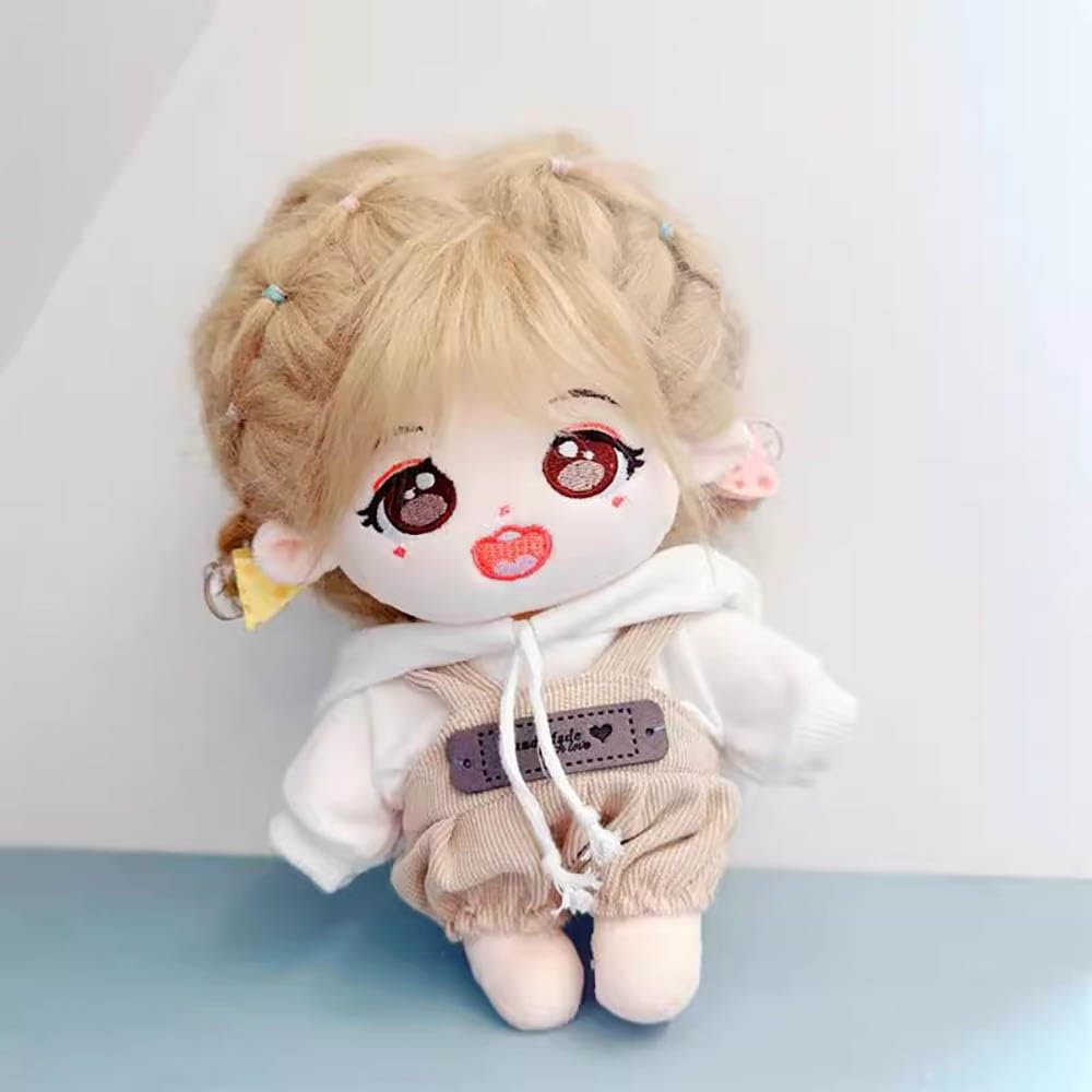 Niannyyhouse 10cm~15cm 20cm Plush Clothes, White Hoodie, Suspenders, Cotton Doll, Dress-Up Accessories (Brown 20cm)