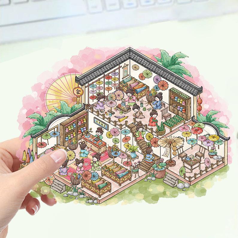 Cartoon Large Strawberry House Landscaping Sticker 3D Miniature World Unzipped DIY Scene Manual