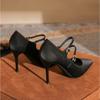 High Heels Women's Autumn and Summer Thin Heels Pointed Buckle High Heel Pumps New Retro Double Row One-word Belt Women's Shoes