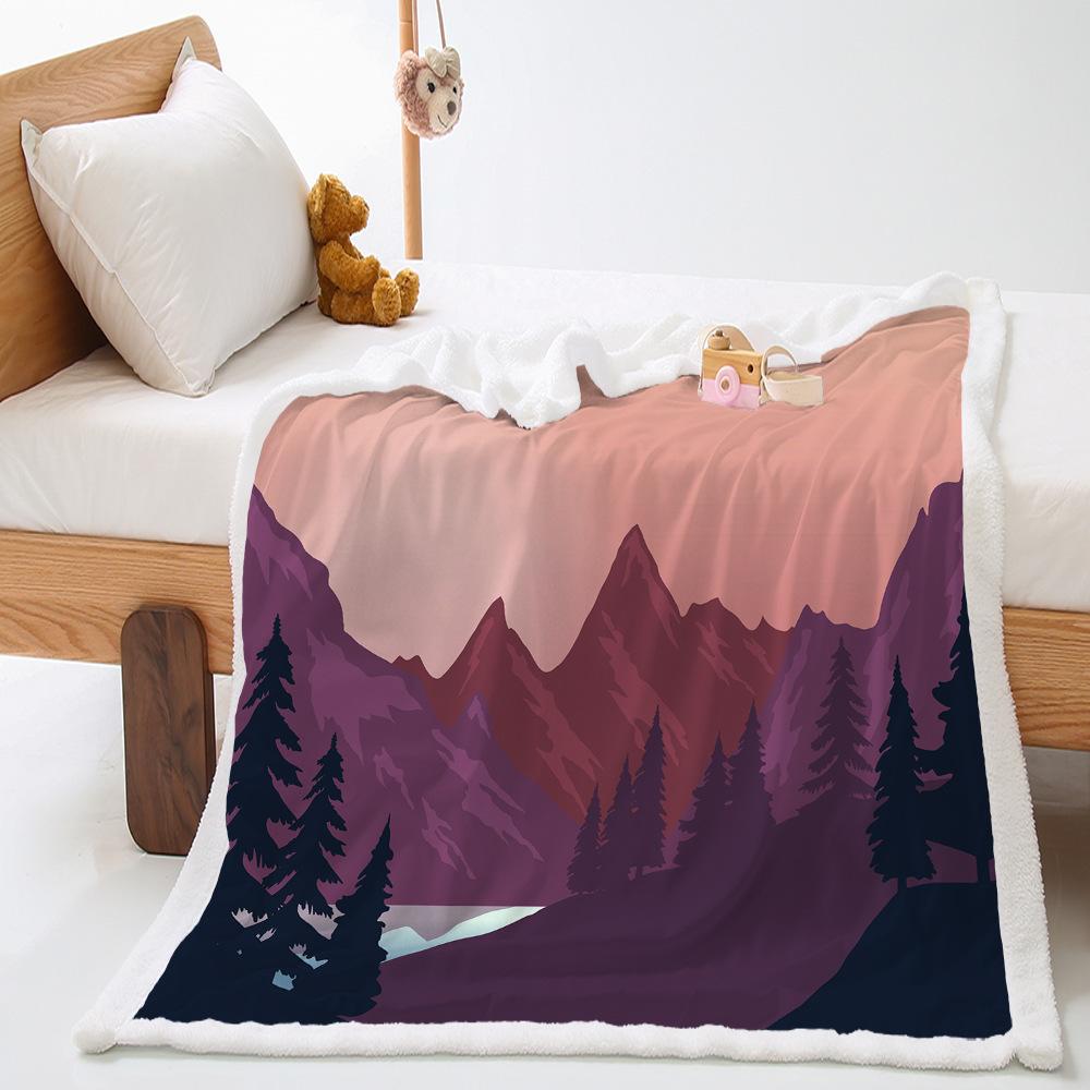 2D digital printing, retro thickened lamb wool crystal fleece Nordic style blanket cover blanket