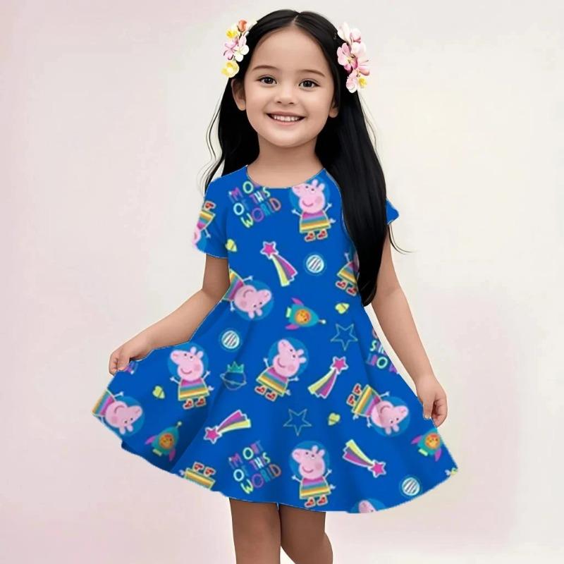 Kids Lightweight Beach Dress Peppa Pig Summer Sleeveless Cartoon Print Casual 110