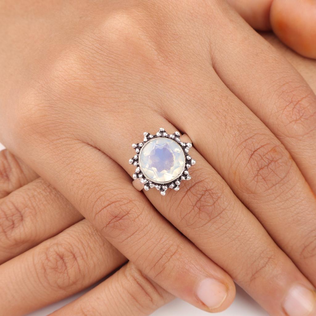 Milky Opal Gemstone 925 Sterling Silver Jewelry Handcrafted Ring For Women Gift RR-7-15