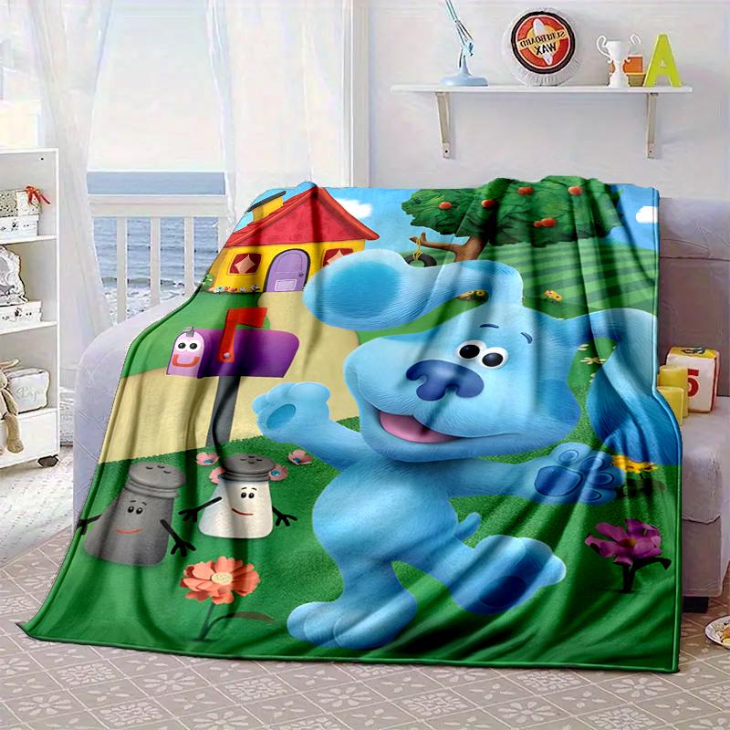 Cartoon Blue dog Blanket Flannel Blanket for bed, sofa, Camping, Hiking, Picnic Essentials, gift for family Fan gifts