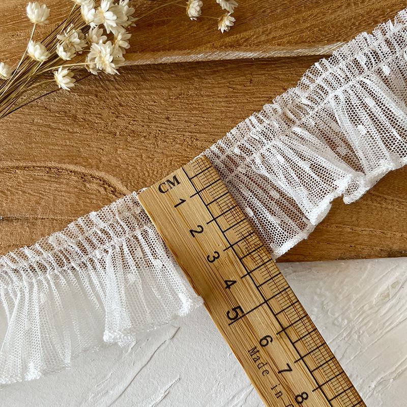 Dantelă plisată din plasă cu buline de 4 cm pentru decorarea fustelor, meșteșuguri DIY sau bordura gulerului