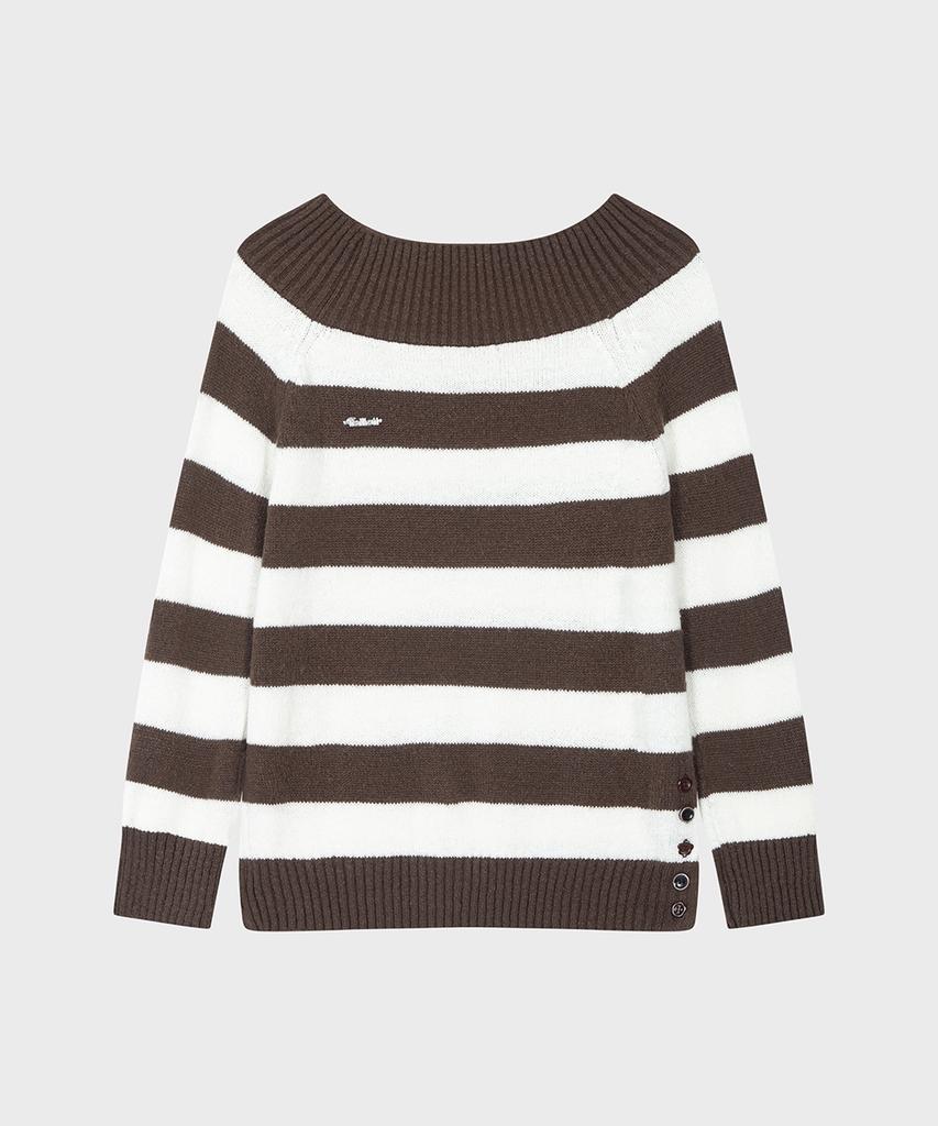 FALLETT Off-Shoulder Striped Knit Brown