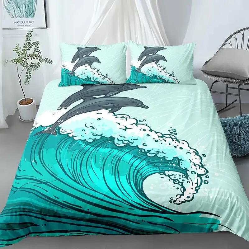 Ocean Wave Duvet Cover Set Beach With Foamy Waves Twin Bedding Set Polyester Sea Shore Holiday Theme Queen King Size Quilt Cover