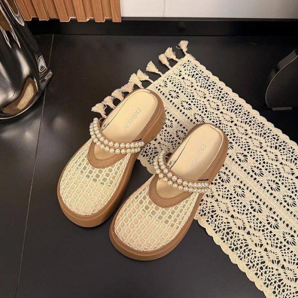 

Модные туфли Чехол Носок Стринги Бусины Шлепанцы Повседневные Шлепанцы Женские Лоферы Ажурные Каблуки Слайды Платформа Роскошь 2025 Мягкая Мода 35