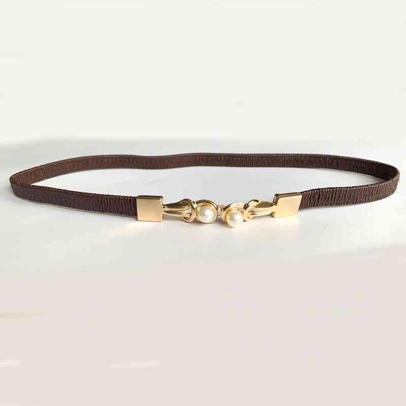 Ceinture Fine Extensible Femme Avec Perles Et Double Boucle - Style élégant, Neuf Avec étiquettes