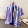 Lavender Imitation Silk Printing Large Square Scarf Silk Scarf Shawl Headscarf Beach Scarf Neck Protection Scarf
