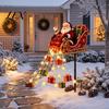 Illuminated Pathway Lights for Christmas Santa Sleigh Figurine Light, Solar Powered Garden Stake Decorative Iron Stakes Pouring Gifts Stars Light Yard