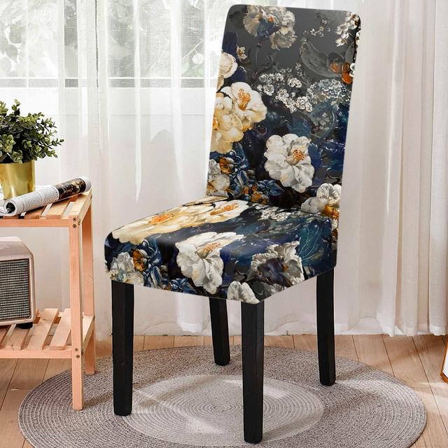 Flower Group Printed Spandex Anti -Dirty Elastic Seat Cover Removable High Back Dining Chair Cover Washable Kitchen Stools