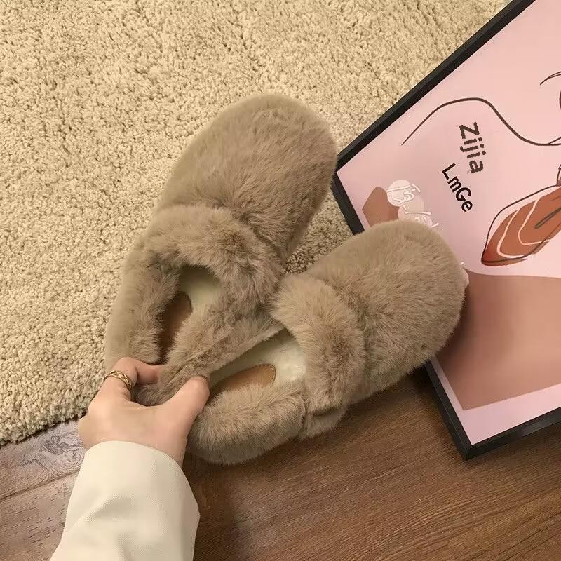 WD Large Women’s Wide Fit Mink Fur Outdoor Shoes, Sizes 41-43, Winter Plush