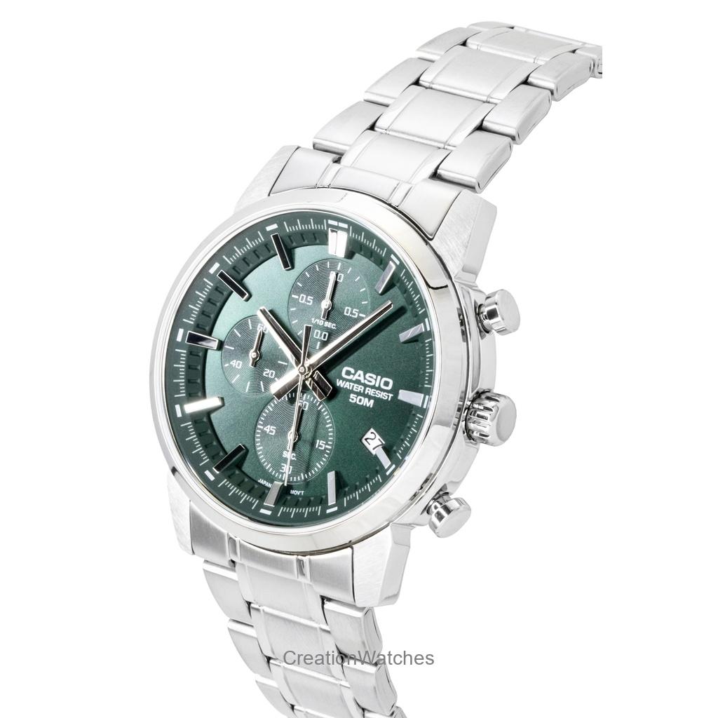 Casio Chronograph Analog Stainless Steel Green Dial Quartz MTP-E510D-3AV Men's Watch