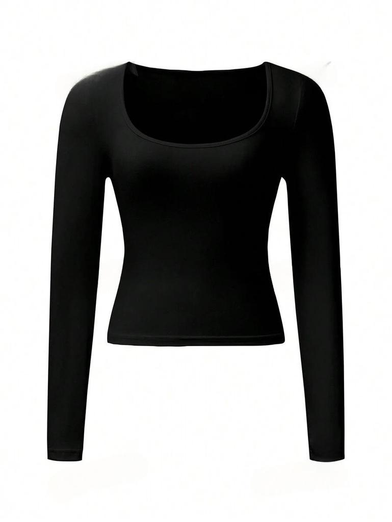 2024 Women's Y2K Slimming Solid Color U-Neck Long-Sleeve Top