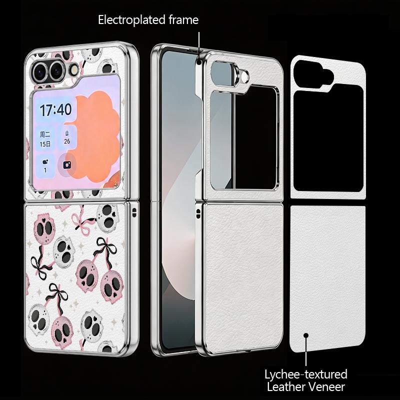Punk Dark Aesthetic Skull Case For Samsung Z Flip 8 7 6 5 Luxury Plating Leather Skin Folding Phone Cover For Galaxy Z Flip8 Flip7 Flip6