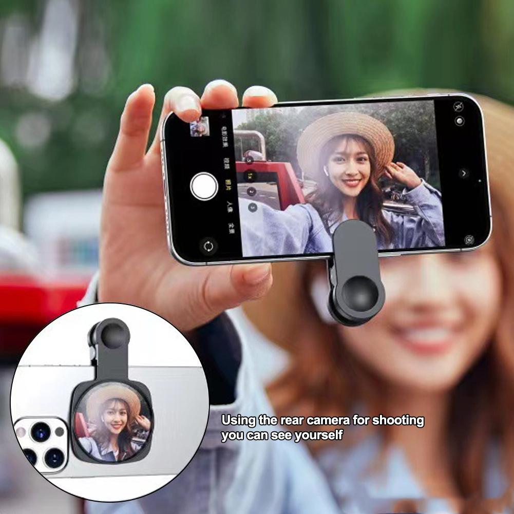Universal Phone Rear Camera Selfie Mirror for Smartphones HD Reflection Clip-on Attachment Photography Accessory with Storage Case
