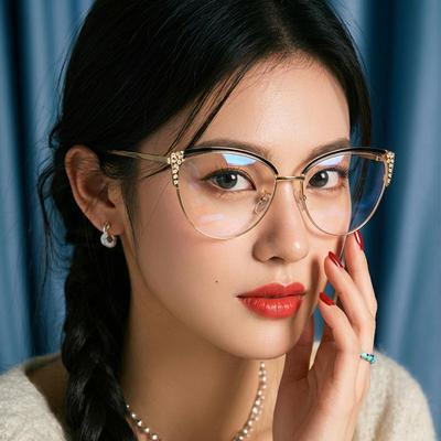 Cat Eye Shape Eyeglass Frames Fashion Rhinestone Decoration Frame Glasses Anti Blue Light Women Glasses