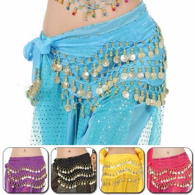 Damen 3 Reihen Bauchtanz Kleidung Taille Kette Gürtel Zubehör Hüfttuch Gürtel Gold Silber Münzen
