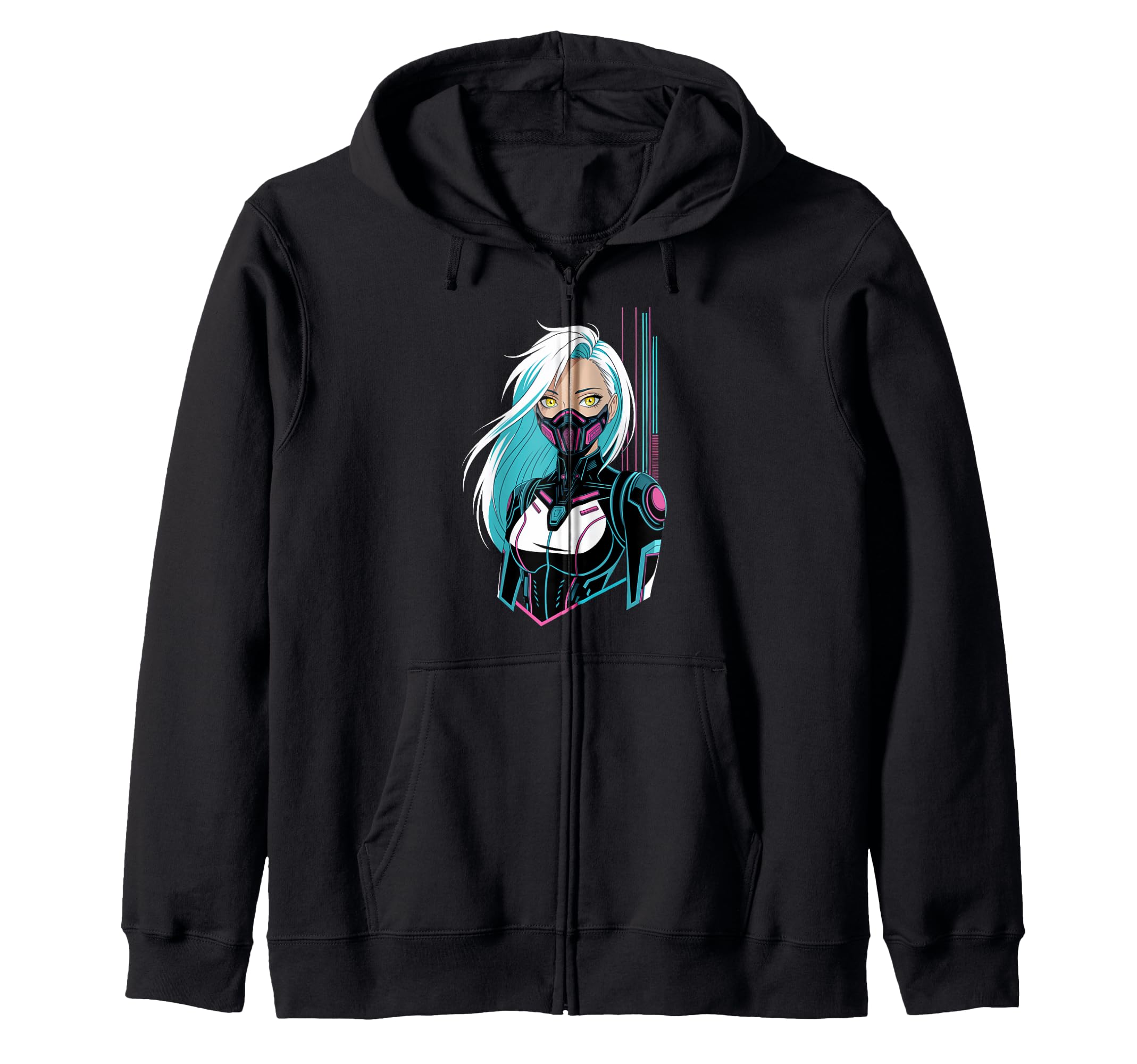 Manga, anime, cyberpunk, girl wearing a mask, sci-fi, futuristic girl, zip-up hoodie