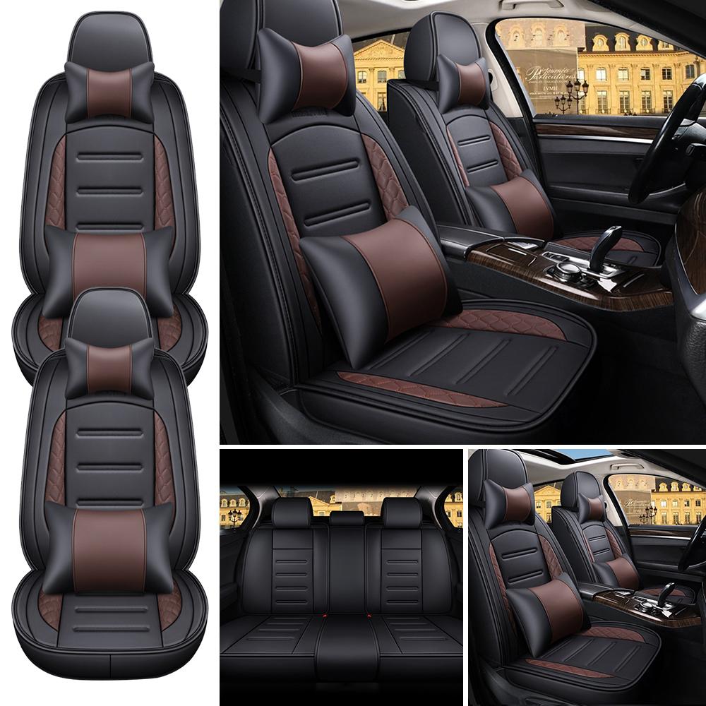 5-Seat PU Leather Universal Car Seat Covers Full Set Front Rear Seat Cushion Anti-scratch Protection For Sedan SUV,with Pillow