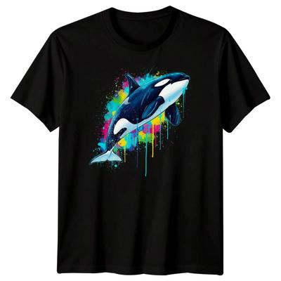Orca Animale Marino T-Shirt da Uomo Arte a Schizzi Vivace