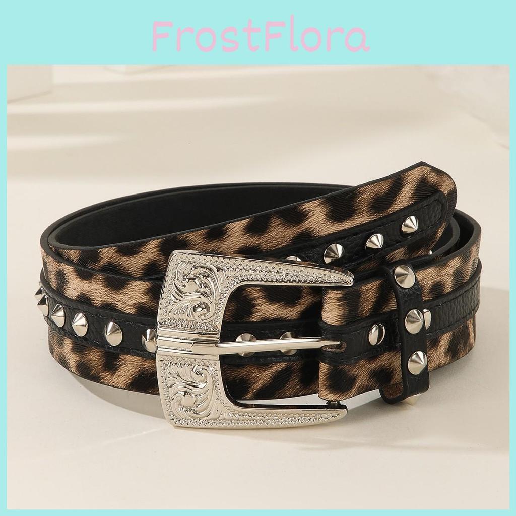 Print Fashion Leopard Pattern Rhinestone Metal Buckle Decoration Women Belt Wide