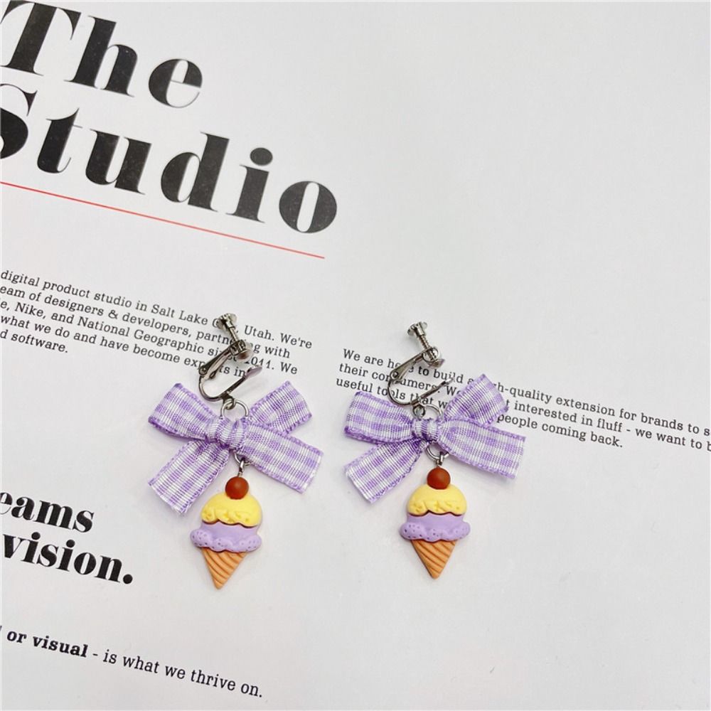 Ice Cream Bow Studs Earrings Non-piercing Cake Earrings Studs Creative Strawberries Ear Clip  Gift