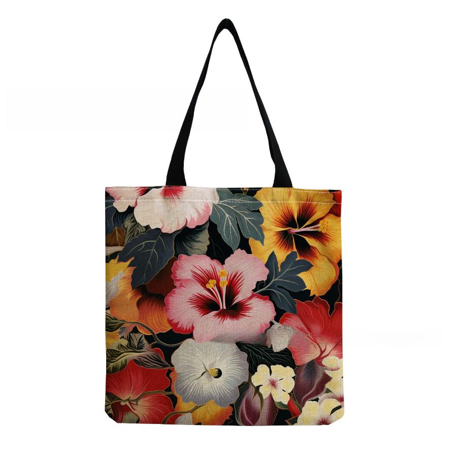 Damen Vintage Leinen-Tragetasche - Große Kapazität Blumenmuster Schulter-Handtasche für Freizeit & Lebensmitteleinkauf KTB