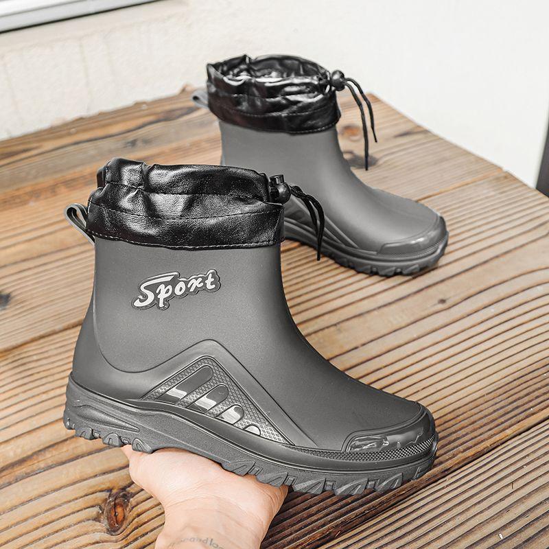 Fashionable non-slip mid-leg rain boots new waterproof outdoor fishing fixed fleece mouth
