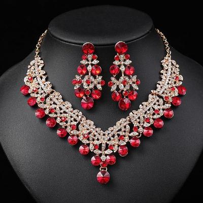 Latest Stylish Design Fancy Wedding Party Crystal Diamonds Necklace Jewellery Set for Women