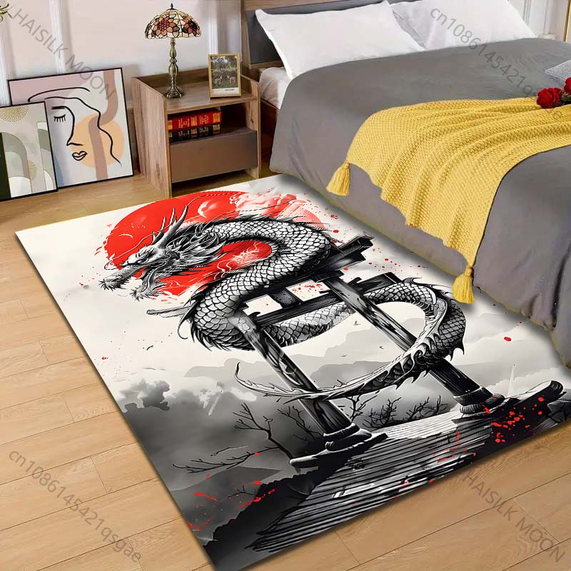 

1PC Red sun and coiled dragon Print Carpet Rug for Living Room Bedroom Sofa Doormat Home Decor Non-slip Floor Mat 40x60cm
