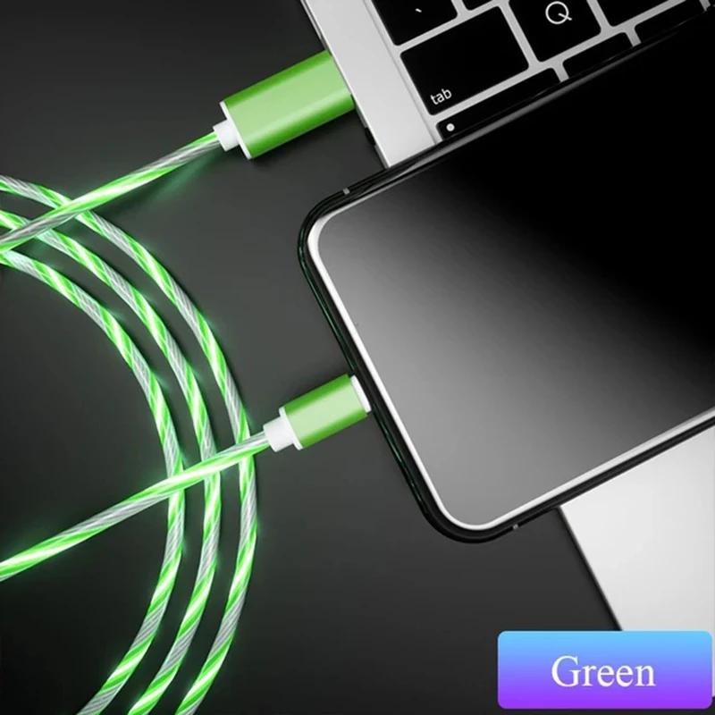 3A Glowing Cable Micro USB Type C Cable Charging For Sony Xperia Huawei Xiaomi LED Light Charger Flowing Streamer USB Cord