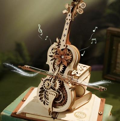 3D Wooden Puzzle Magic Cello Mechanical Music Box Moveable Stem Funny Creative Toys for Child Girls