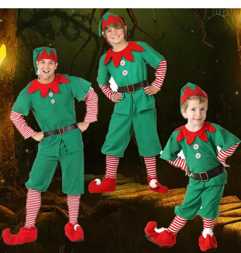 Children Adults Christmas Elf Costumes, Santa Claus Costume Sets, Green Elves, Halloween Cosplay Products