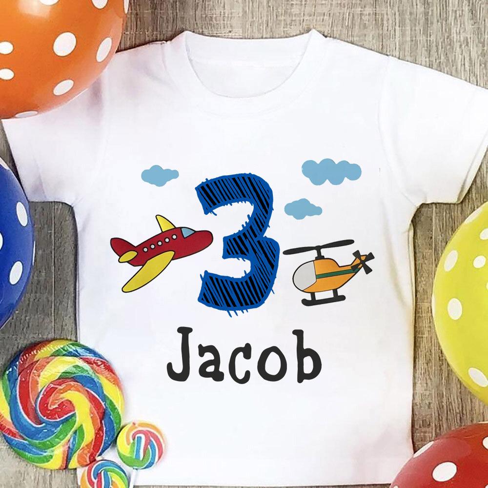 Personalized Airplane Birthday Shirts 1-9 Years Tee Custom Name T-Shirt Boys Birthday Party Outfit Clothes Kids Gift Fashion Top