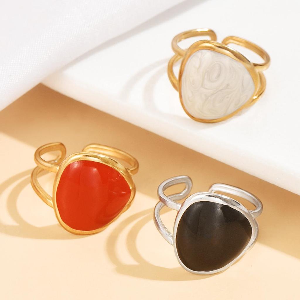 Stainless Steel Retro Geometric Triangle Enamel Ring for Women