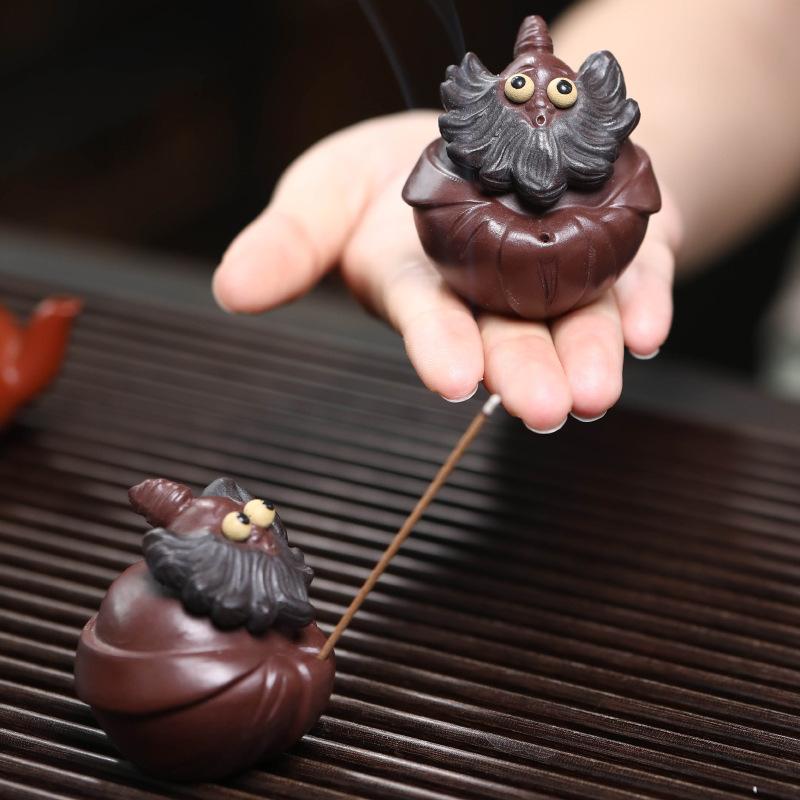 Chinese Yixing Purple Clay Tea Pet Good Luck Handmade Tea Figurine Ornaments Sculpture Crafts Desktop Decors Tea Set Decoration