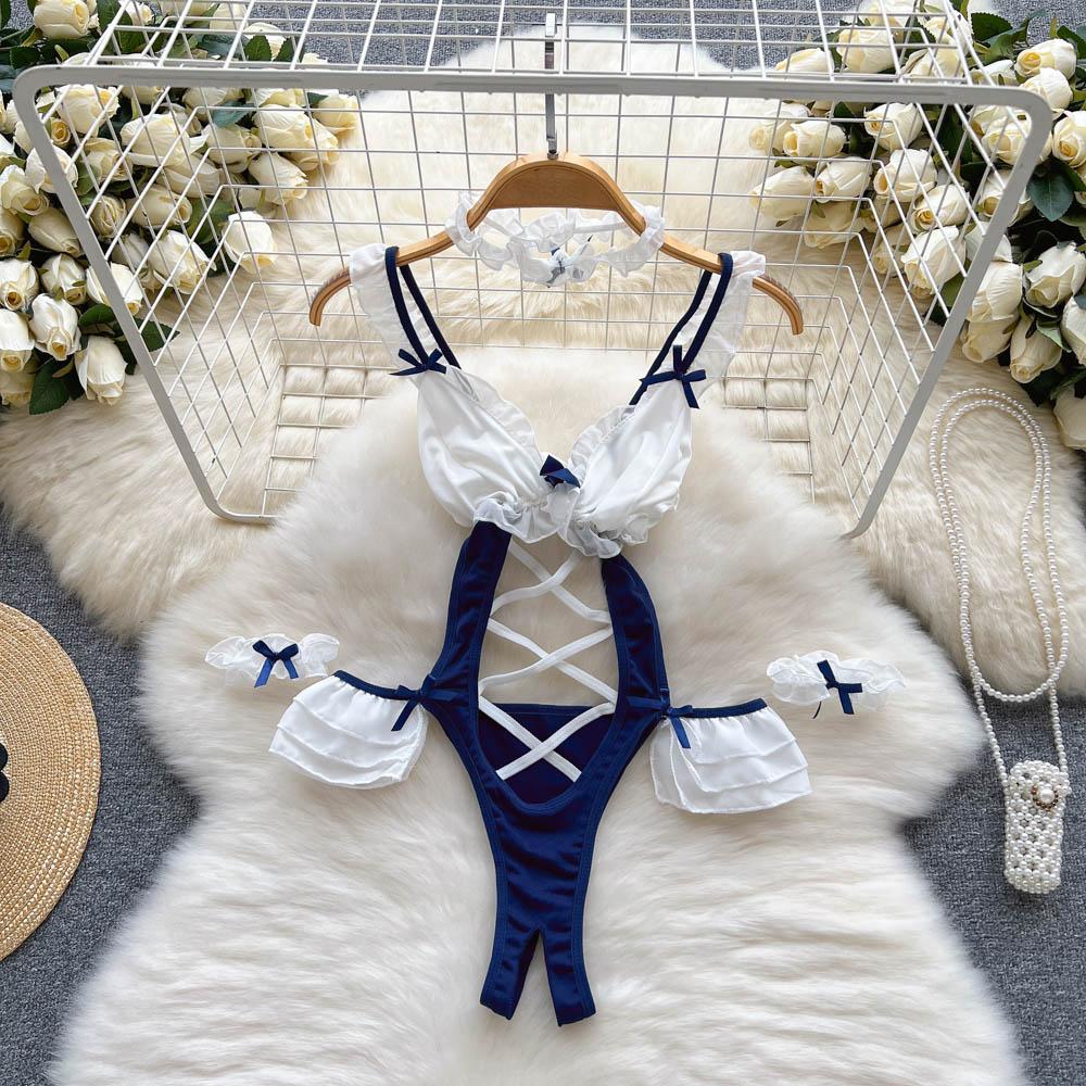 Damen Cosplay Sinnliche Unterwäsche Bodys Frauen Kawaii Backless Aushöhlen Kurze Strampler Weibliche Bogen Erotische Dessous Sexy Playsuits 2024