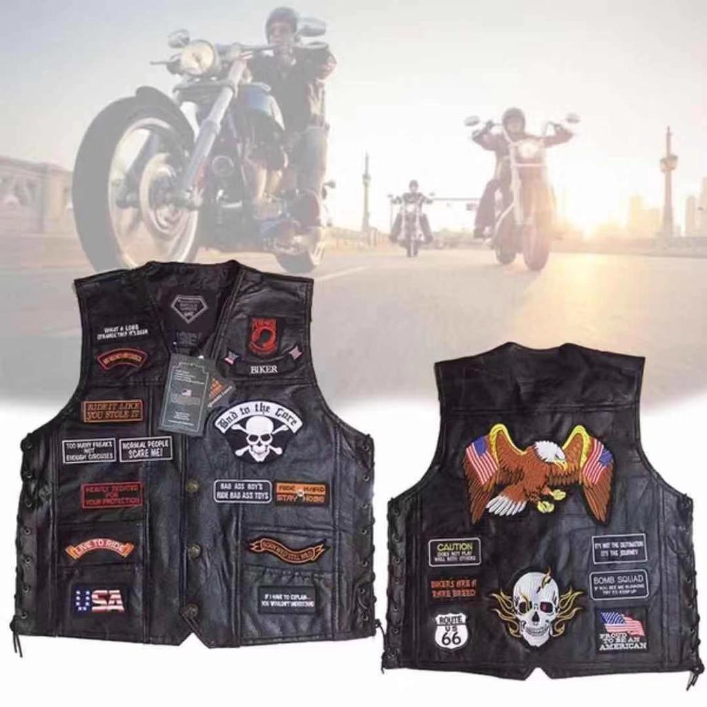 American Super Cool Vest+leather Vest+men's Motorcycle Shoulder+four Season Cycling Clip+23 Classic Embroidered Badge