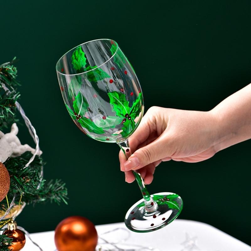 Christmas Themed Wine Glass Goblet High Stem Drinking Cup for Festival Holiday Party Decoration and Toasting Drinkware