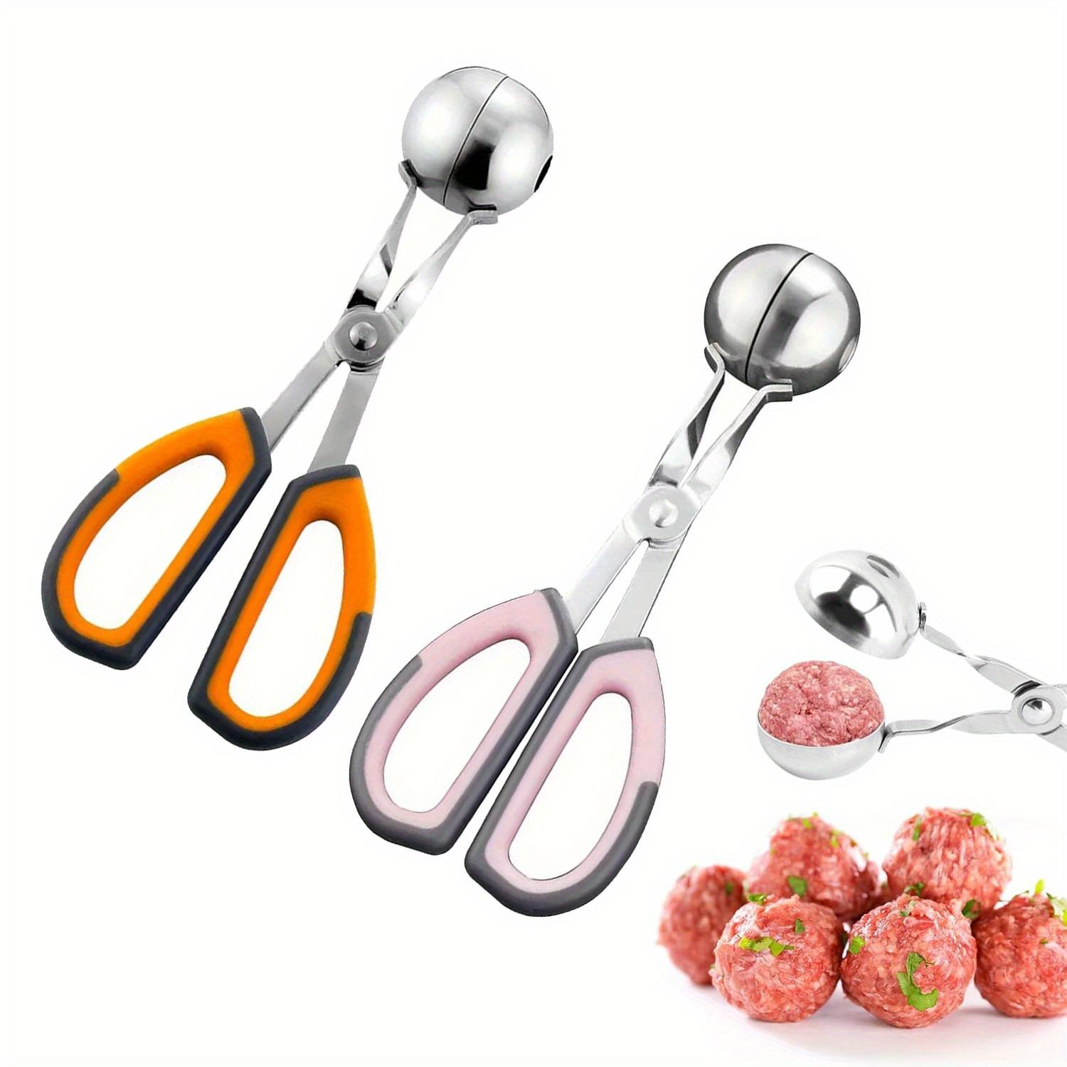 (2Pcs)2 Sizes Stainless Steel Meatball Spoon with Anti-Slip Handles, Non-Stick Meat Ballers Ice Cream Rice Ball Clip
