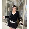 Women's Round Neck Long Sleeve Ruched Fake Two Piece Top Plus Size Elegant Commute Lace Patchwork T Shirt Blouse