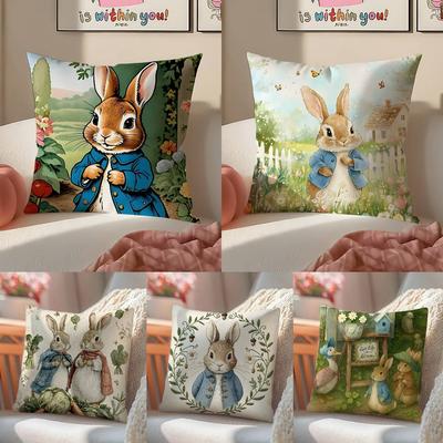 Cartoon Character Cute-Peter Rabbit-Smart Pillow Case Comfort Sofa Bed Silky Elegant Invisible Zipper Decorative Cushion Cover