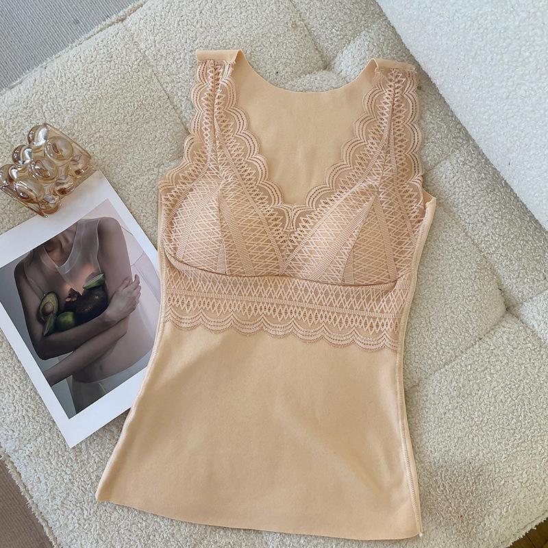 

Женский терможилет для холодной погоды, бесшовный зимний теплый топ-майка с бюстгальтерами, нижнее белье, мягкий дышащий корсет, кружевная майка 3XL бежевый