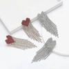 Simple niche fashion love tassel earrings versatile rhinestone dress shiny earring accessories women's earring red diamond silver plated