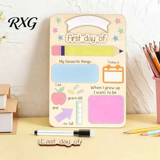 Gift for New Parents First and Last Day of School Board Sign Kids, Reusable Wooden Desktop Blackboard Chalkboard Sign, Cute Writing Daily Notes