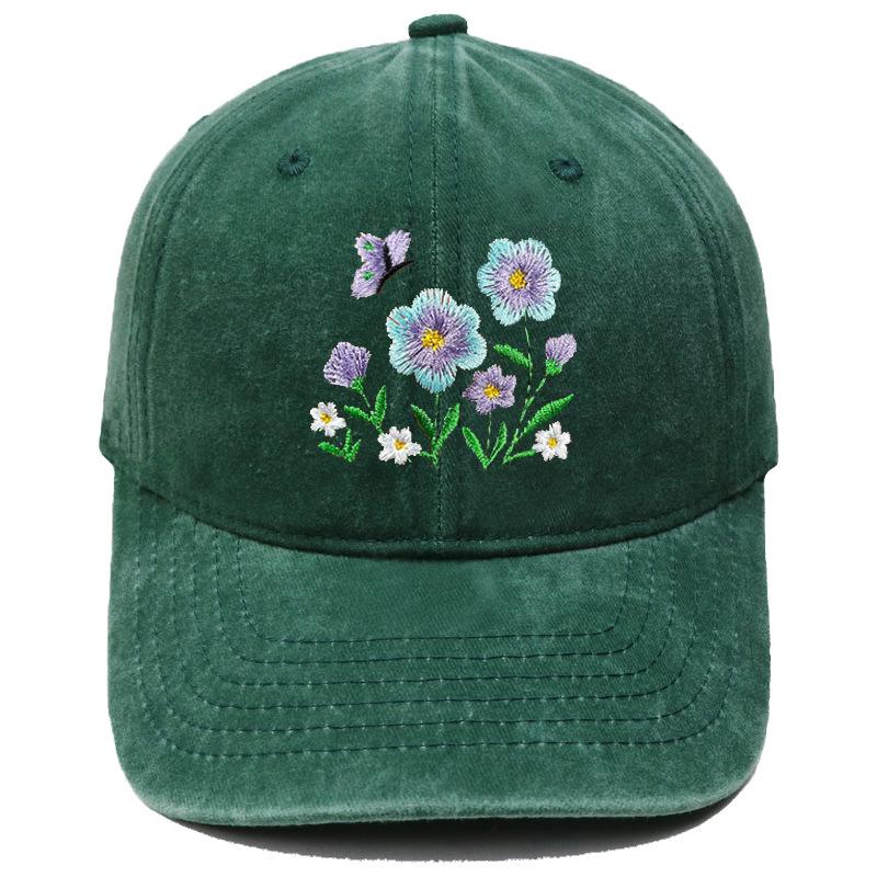 Imitation embroidery flower embroidery washed retro soft top baseball cap American men's and women's casual outdoor sunshade cap