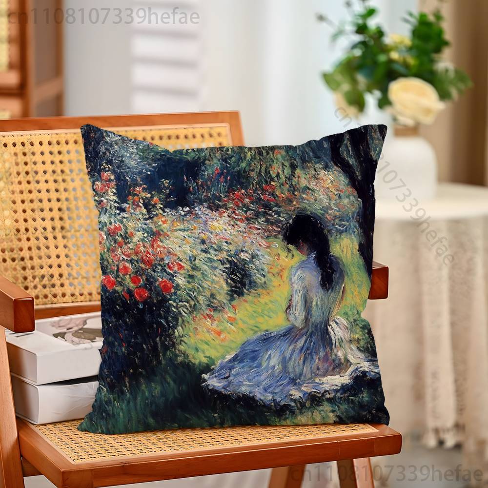 Pierre AAuguste RRenoir Funny Pillow Case Antidustmite Pillowcase Invisible Zipper Silky Short Plush Sofa Cushion Cover